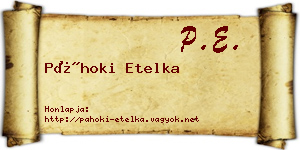 Páhoki Etelka névjegykártya